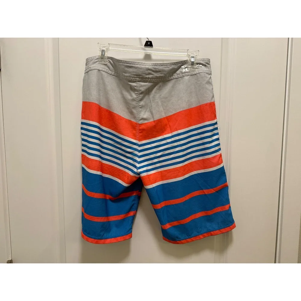 Hurley Phantom Mens Board Shorts Blue Orange Striped Buckle Exclusive Size 32